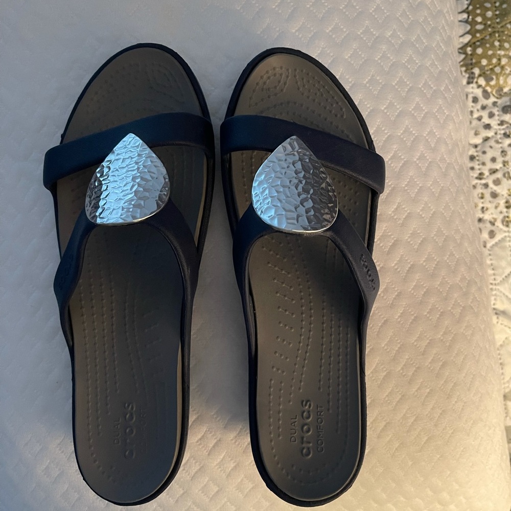 Navy Croc Slide Sandal